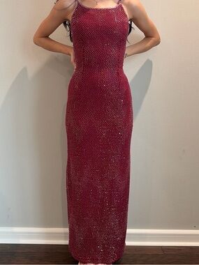 Scala Red Beaded Backless Evening Gown